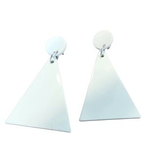 Retro 1960’s Mod Inspired Clip On Triangle Earrings, Drop Style, White, XL
